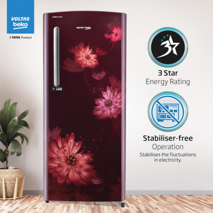 Voltas Beko 210 LTR 3 STAR DIRECT COOL REFRIGERATOR RDC245C / W0DWE0M000UGD DAHLIA WINE
