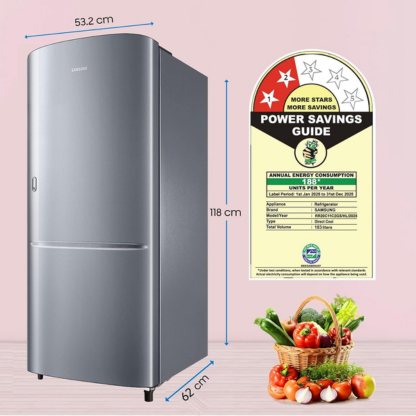 Samsung 183 LTR 2 STAR DIRECT COOL REFRIGERATOR RR20C11C2GS/HL ELEGANT INOX