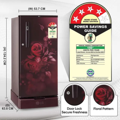 LG 185 LTR 2 STAR DIRECT COOL REFRIGERATOR GL-D199OSFC SCARLET FLORANCE