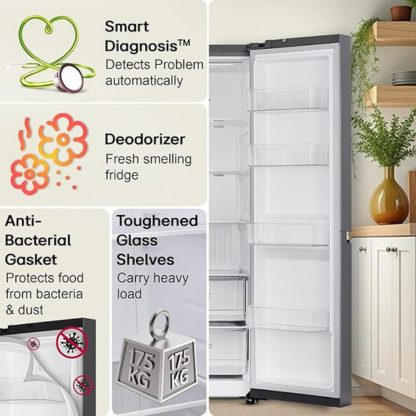 LG 650 LTR 3 STAR SIDE BY SIDE REFRIGERATOR GL-B257JDS3 DAZZLE STEEL